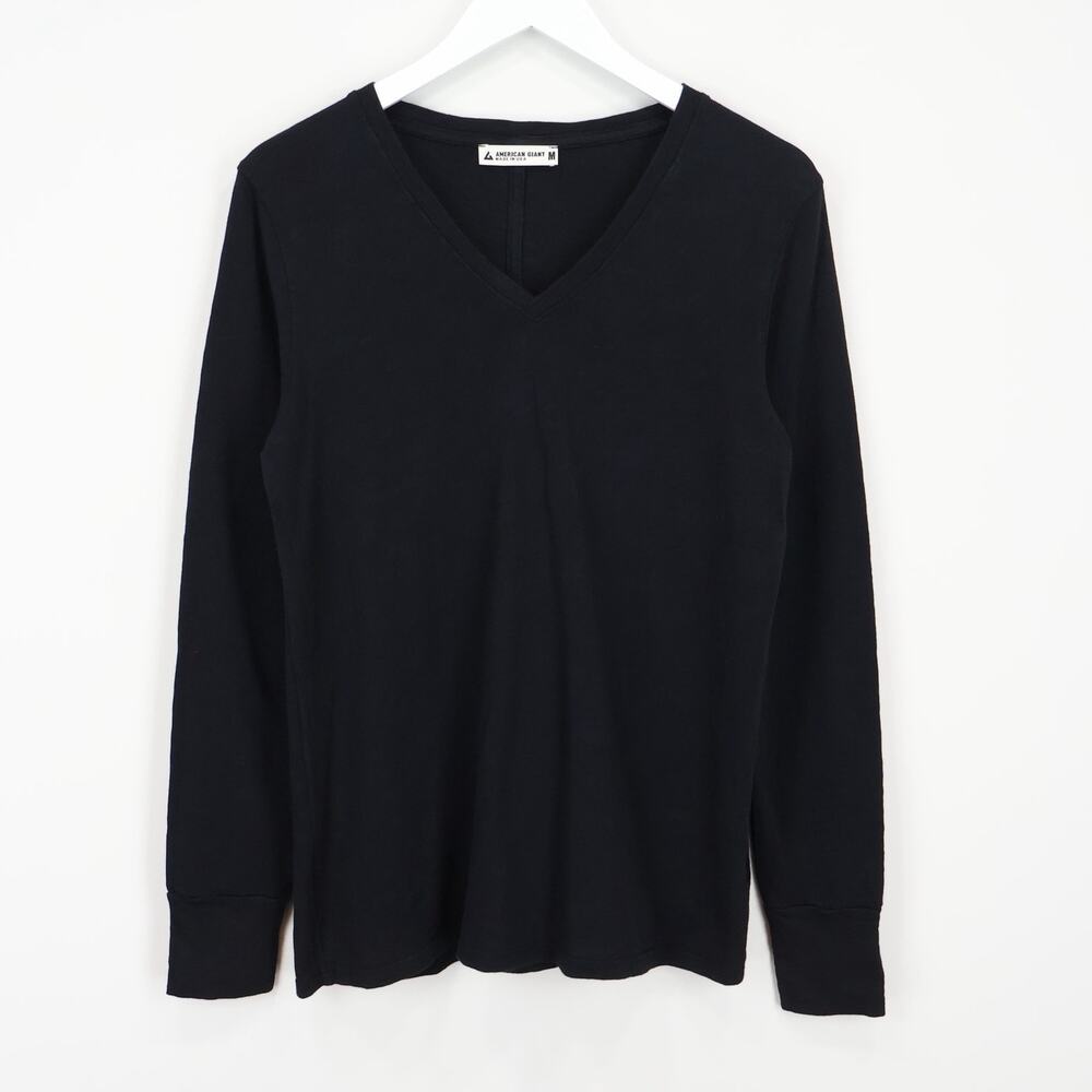 American Giant Womens Premium Slub Long Sleeve V Neck Tee Black Medium NWOT